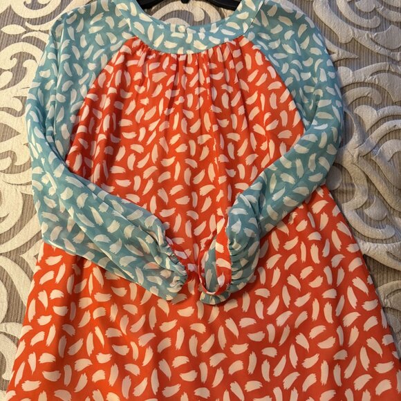 Boden Sylvie Womens Blouse Sz 6 Orange Light Blue Brushstroke Lined Blouse Top - Picture 5 of 9